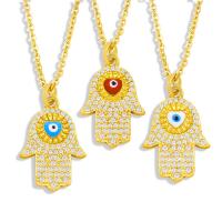 Zirkonia Mikro pflastern Messinghalsketten, Messing, Evil Eye Hamsa, Micro pave Zirkonia & für Frau & Emaille, keine, 24x16mm, Länge:50 cm, verkauft von PC