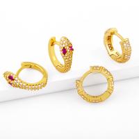 Brass Huggie Hoop Earring, Snake, micro pave cubic zirconia & for woman, mixed colors 