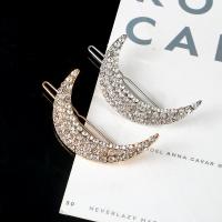 Hair Clip, Zinc Alloy, with Plastic Pearl, Moon, plated, fashion jewelry & for woman & with rhinestone 