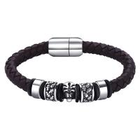 Titanstahl Armband, mit PU Leder, Schädel, silberfarben plattiert, geflochten & verschiedene Größen vorhanden & für den Menschen, braun, 8mm, verkauft von PC