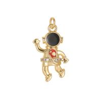 Cubic Zirconia Micro Pave Brass Pendant, Astronaut, gold color plated, micro pave cubic zirconia & enamel 