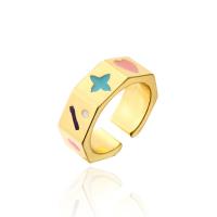 Brass Cuff Finger Ring, 18K gold plated, Adjustable & enamel, 8mm 