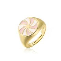 Brass Finger Ring, 18K gold plated, Adjustable & enamel 18mm 