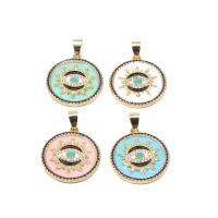 Cubic Zirconia Micro Pave Brass Pendant, Round, with eye pattern & micro pave cubic zirconia & enamel 