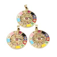 Cubic Zirconia Micro Pave Brass Pendant, Round, with eye pattern & micro pave cubic zirconia & enamel, multi-colored 