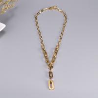 Collier de bijoux de titane, Acier titane, avec 2.36 inch chaînes de rallonge, Plaqué or 18K, pour femme & avec strass, 25mm Environ 17.72 pouce, Vendu par PC