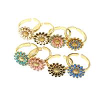 Brass Cuff Finger Ring, Flower, Adjustable & for woman & enamel 