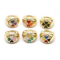 Brass Finger Ring, Adjustable & four leaf clover design & for woman & enamel 