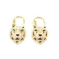 Brass Screw Carabiner Lock Charms, Tiger, micro pave cubic zirconia & enamel, golden 