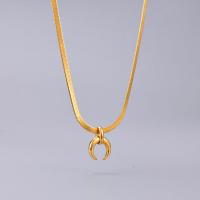 Stainless Steel Jewelry Necklace, 316L Stainless Steel, Moon, gold color plated, herringbone chain & for woman, golden Approx 45 