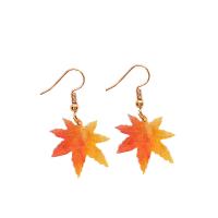 Acrylic Drop Earring, with Zinc Alloy, Leaf & for woman, reddish orange 