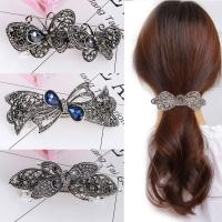 Hair Barrettes, Zinc Alloy, gun black plated & for woman & with rhinestone 