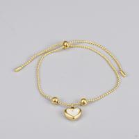 Stainless Steel Charm Bracelet, 316L Stainless Steel, with White Shell, Heart, gold color plated, French Rope Chain & for woman, golden Approx 26 cm 