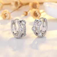 Brass Huggie Hoop Earring, plated, for woman & with cubic zirconia 14mm 