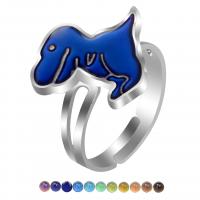 Emaille Stimmung Fingerring, Zinklegierung, Dinosaurier, plattiert, Einstellbar & für Kinder & Epoxy Aufkleber, gemischte Farben, 16.5x15.3mm, verkauft von PC