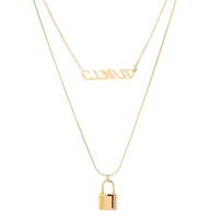 Collar Multi de la capa, acero inoxidable 316L, con 5cm extender cadena, Cierradura, chapado en color dorado, Doble capa & cadena de eslabones redondos & para mujer, dorado, 28x5mm, longitud:aproximado 35 cm, Vendido por UD