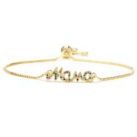 metal Pulsera, chapado en color dorado, Ajustable & Joyería Día de la Madre & micro arcilla de zirconia cúbica & para mujer, 30x8mm, longitud:aproximado 7.6 Inch, Vendido por UD