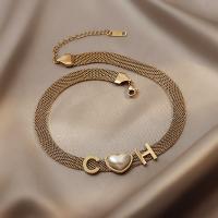 Ожерелье Мода Choker, титан, с Пластиковая жемчужина, с 5cm наполнитель цепи, Алфавитное письмо, плакирован золотом, разные стили для выбора & Женский, Золотой длина:Приблизительно 43 см, продается PC