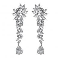 Boucle d'oreille goutte laiton strass, Placage, pour femme & avec strass, argent Vendu par paire