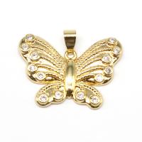 Cubic Zirconia Micro Pave Brass Pendant, Butterfly, micro pave cubic zirconia, golden 