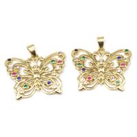 Cubic Zirconia Micro Pave Brass Pendant, Butterfly, micro pave cubic zirconia, golden 