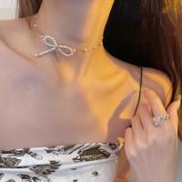 Ожерелье Мода Choker, цинковый сплав, с Пластиковая жемчужина, Бантик, плакирован золотом, Женский, Золотой длина:Приблизительно 37.6 см, продается PC