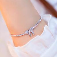 Zinc Alloy Rhinestone Bracelets, Bowknot, plated, for woman & with rhinestone 10mm Approx 22 cm 