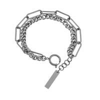 Titane bracelet en acier et bracelet, Acier titane, avec 3cm chaînes de rallonge, Motif géométrique, poli, Double couche & unisexe & normes différentes pour le choix, argent Environ 18 cm, Vendu par PC