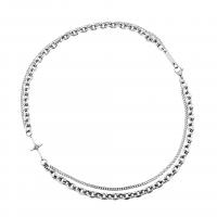 Titanium Steel Jewelry Necklace, polished, Double Layer & Unisex & oval chain, silver color Approx 55 cm 