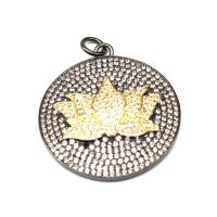 Cubic Zirconia Micro Pave Brass Pendant, Round, micro pave cubic zirconia, mixed colors 