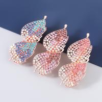 Hair Barrettes, Zinc Alloy, Leaf, fashion jewelry & for woman & with rhinestone 