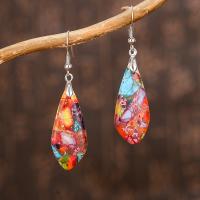 Impression Jasper Drop Earring, stainless steel earring hook, Teardrop, silver color plated, Natural & for woman 