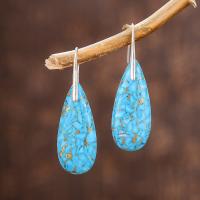 turquesa Pendientes con Colgantes, acero inoxidable aro de pendiente, Gota, chapado en color de plata, Natural & para mujer, azul, 15x45mm, Vendido por Par