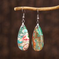 Impression Jasper Drop Earring, stainless steel earring hook, Teardrop, plated, for woman 