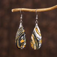 Impression Jasper Drop Earring, stainless steel earring hook, Teardrop, plated, for woman, multi-colored 