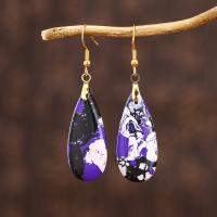 Impression Jasper Drop Earring, stainless steel earring hook, Teardrop, plated, for woman, purple 