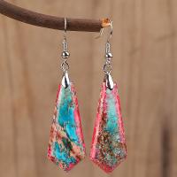 Impression Jasper Drop Earring, stainless steel earring hook, Polygon, plated, for woman 