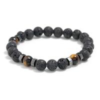 Lava Bead Bracelet, with Tiger Eye & Hematite, plated, Unisex, black, 8mm Approx 19 cm 