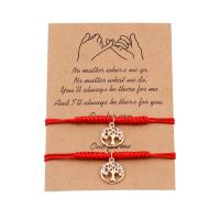 Pulseras para Parejas, metal, con Hilo de algodón & cúbica circonia, Árbol de la vida, chapado en color dorado, Longitud Ajustable & pulsera trenzada & unisexo, Rojo, 12x12mm, longitud:aproximado 22 cm, Vendido por Par