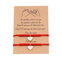 Pulseras para Parejas, metal, con Hilo de algodón & Concha de agua dulce, Corazón, chapado en color dorado, Longitud Ajustable & pulsera trenzada & unisexo, Rojo, 12x12mm, longitud:aproximado 22 , Vendido por Par