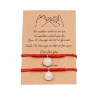 Pulseras para Parejas, metal, con Hilo de algodón & Ojo de gato, Letra M, chapado en color dorado, Longitud Ajustable & pulsera trenzada & unisexo, Rojo, 15x15mm, longitud:aproximado 22 cm, Vendido por Par