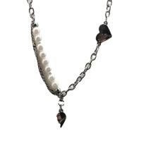 Stainless Steel Jewelry Necklace, with Plastic Pearl, silver color plated, Unisex silver color Approx 50 cm 