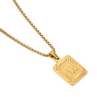 Collier de bijoux de titane, acier inoxydable, avec 2inch chaînes de rallonge, rectangle, Plaqué or 18K, unisexe & avec le motif de lettre pouce, Vendu par PC