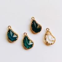 Glass Brass Pendants, with Brass, Teardrop, gold color plated, faceted 