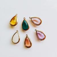 Glass Brass Pendants, with Brass, Teardrop, gold color plated, faceted 