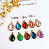 Glass Brass Pendants, with Brass, Teardrop, gold color plated, faceted 