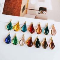 Glass Brass Pendants, with Brass, Teardrop, gold color plated, faceted 