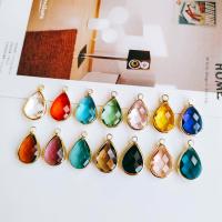 Glass Brass Pendants, with Brass, Teardrop, gold color plated, faceted 