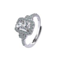 Anneau de cuivre de Zircon, laiton, avec zircon cubique, Plaqué de platine, pour femme, argent Vendu par PC