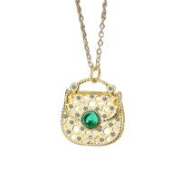 Brass cubique Collier zircon, laiton, avec strass acrylique & zircon cubique, avec 5cm chaînes de rallonge, sac à main, Placage de couleur d'or, chaîne ovale & pour femme, doré Environ 40 cm, Vendu par PC